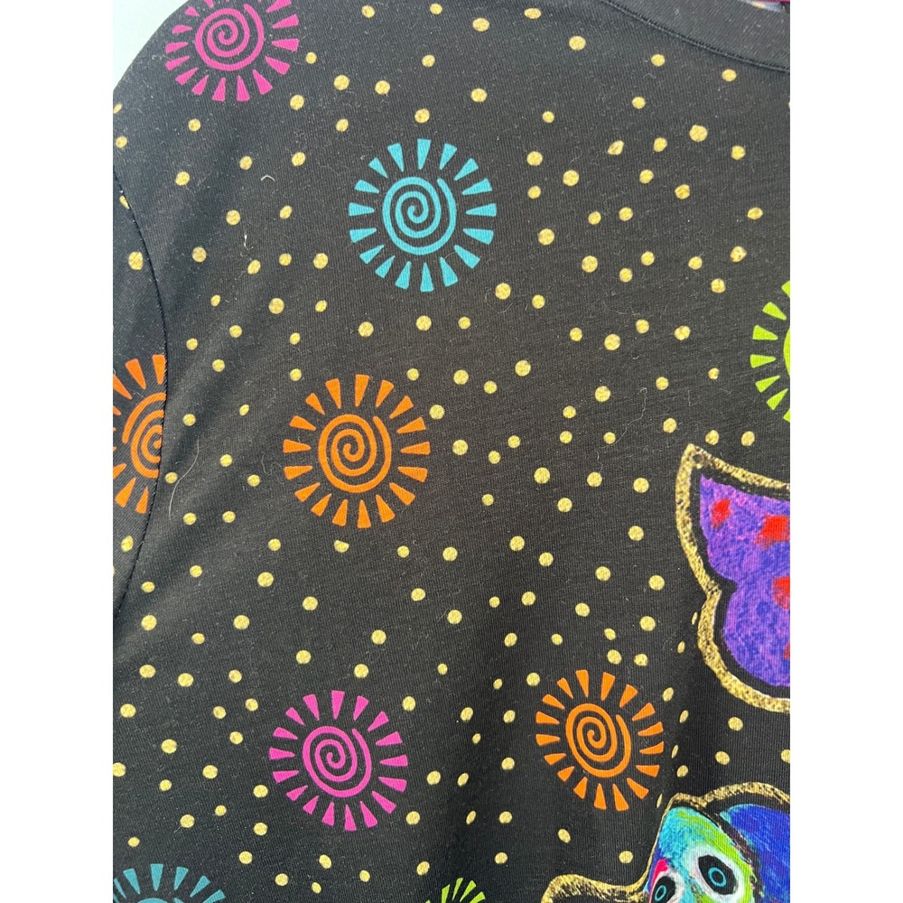 Laurel Burch Black Tunic Top SZ XXL Whimsical Mythical Colorful Butterflies Dogs - Picture 6 of 8
